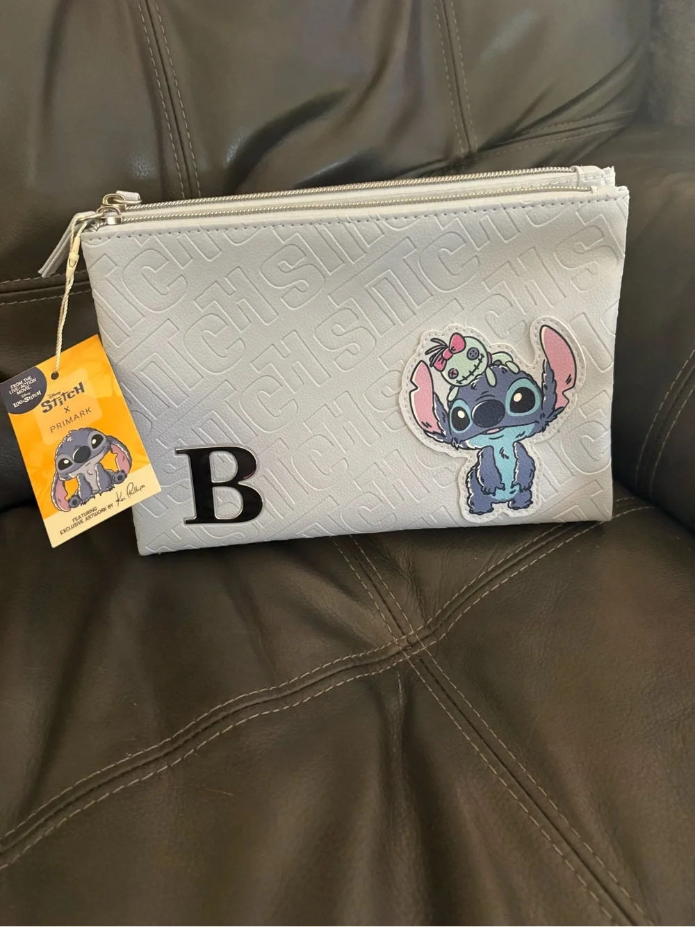 Primark White Stitch kai Phillips art work Cosmetic Pouch with 'B' Detail